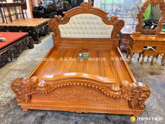 GIƯỜNG NGỦ TÂN CỔ ĐIỂN GỖ GÕ BỌC ĐỆM