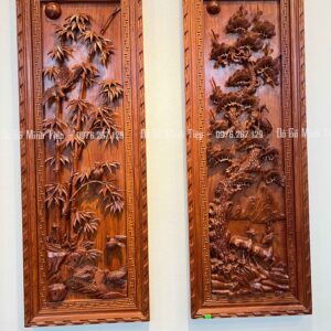 TRANH TỨ QUÝ ĐỤC CHẠM KÊNH BONG GỖ HƯƠNG ĐÁ