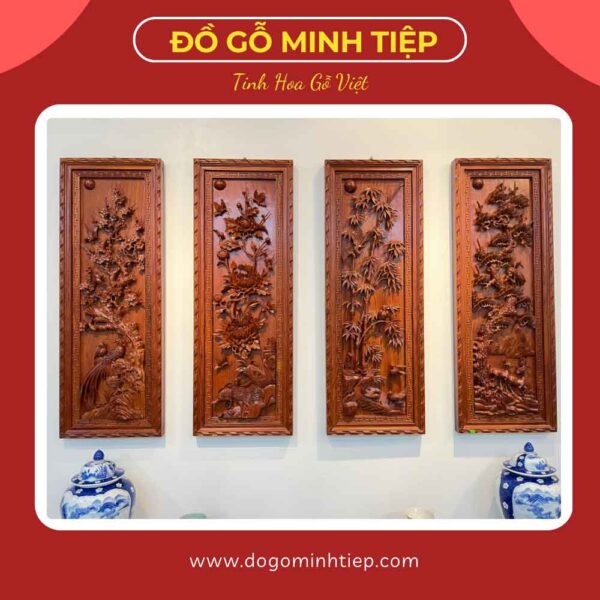 TRANH TỨ QUÝ ĐỤC CHẠM KÊNH BONG GỖ HƯƠNG ĐÁ
