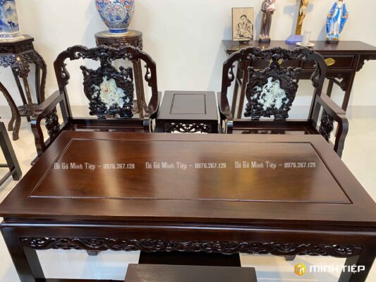 BỘ GHẾ VÁCH DƠI ÔM ĐÁ GỖ GỤ