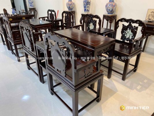 BỘ GHẾ VÁCH DƠI ÔM ĐÁ GỖ GỤ