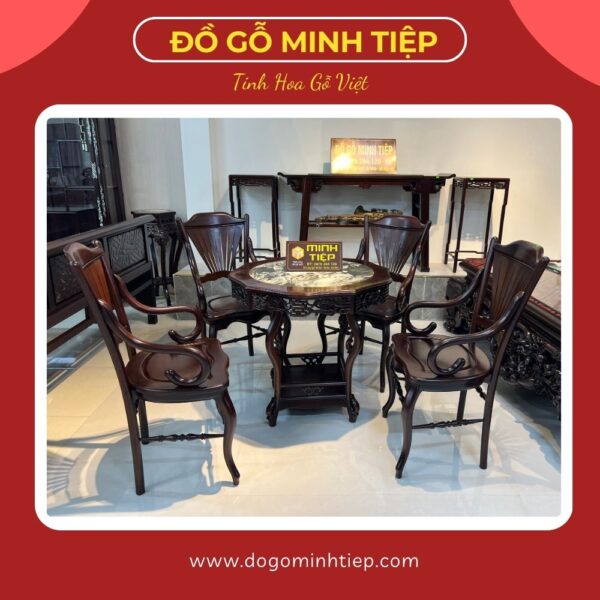 BỘ GHẾ RẺ QUẠT 5 MÓN GỖ GỤ