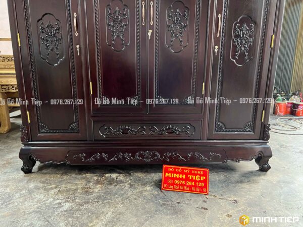 TỦ QUẦN ÁO GỖ GỤ 3 BUỒNG 4 CÁNH