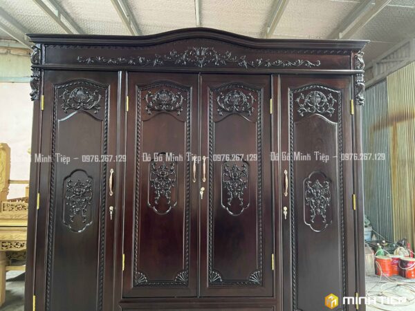 TỦ QUẦN ÁO GỖ GỤ 3 BUỒNG 4 CÁNH