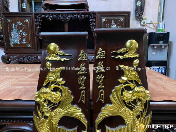 TRANH CÁ CHÉP THIẾP VÀNG GỖ GỤ
