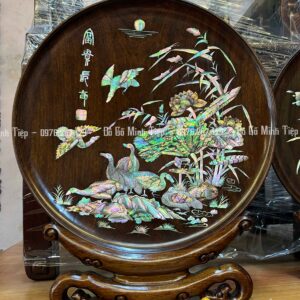 ĐĨA KHẢM SEN VỊT GỖ GỤ