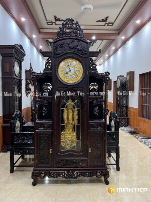 TỦ ĐỒNG HỒ MÁI CHÙA ĐỤC TÍCH GỖ GỤ