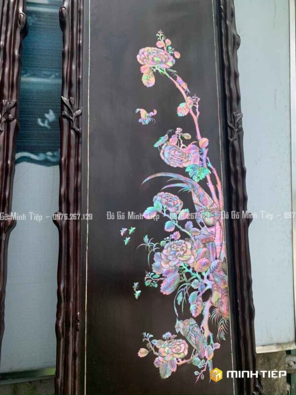 TRANH TỨ QUÝ KHẢM CHIM HOA GỖ GỤ (2)