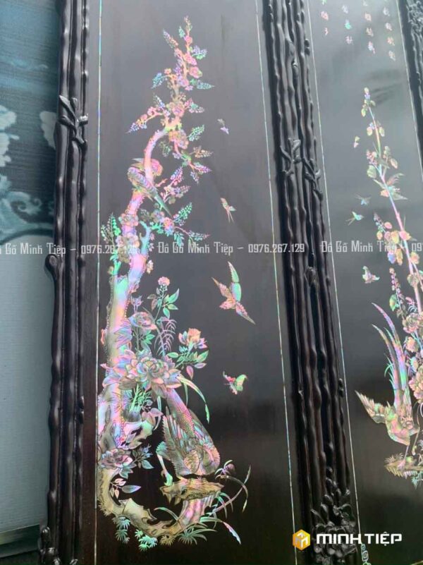 TRANH TỨ QUÝ KHẢM CHIM HOA GỖ GỤ (2)