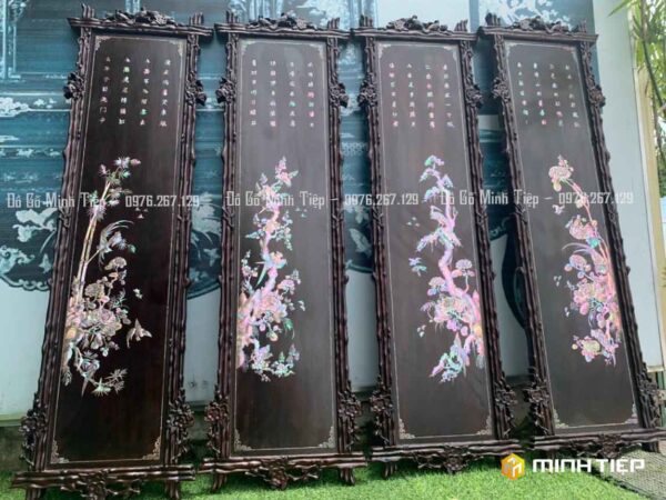 TRANH TỨ QUÝ KHẢM CHIM HOA GỖ GỤ (2)