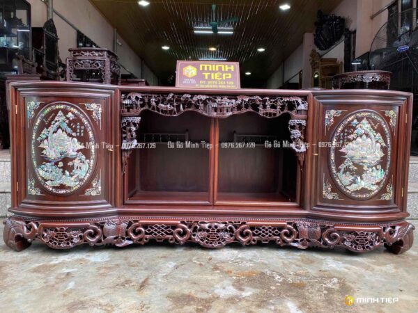 TỦ CHÈ CÁNH CONG KHẢM VĂN VƯƠNG