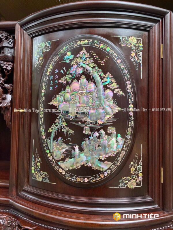 TỦ CHÈ CÁNH CONG KHẢM VĂN VƯƠNG
