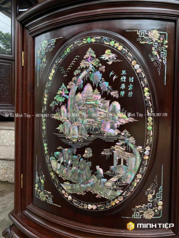 TỦ CHÈ CÁNH CONG KHẢM VĂN VƯƠNG