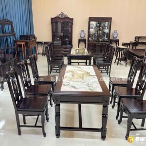 BỘ BÀN ĂN 7 MÓN GỖ GỤ TỰA ĐỤC NHO CÀI ĐÁ