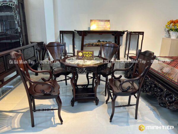 BỘ GHẾ RẺ QUẠT 5 MÓN GỖ GỤ