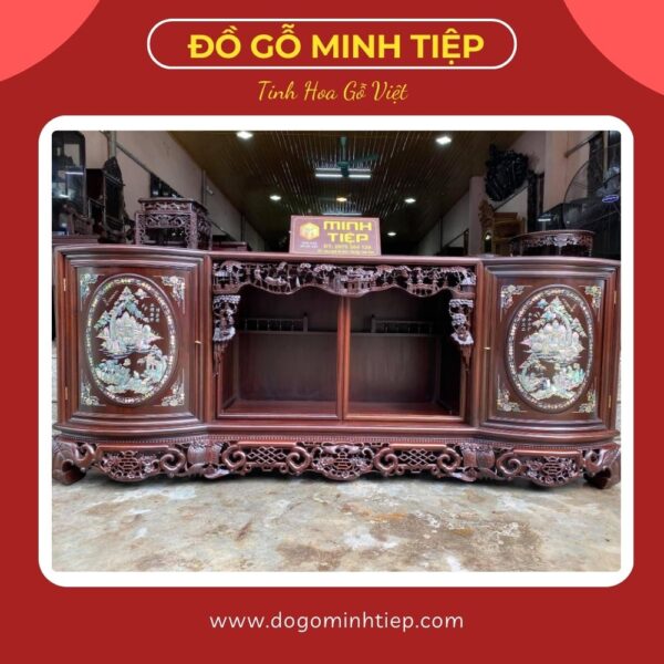 TỦ CHÈ CÁNH CONG KHẢM VĂN VƯƠNG
