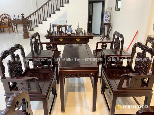 BỘ GHẾ VÁCH DƠI ĐỈNH GỖ GỤ