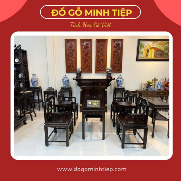 BỘ GHẾ VÁCH DƠI ÔM ĐÁ GỖ GỤ