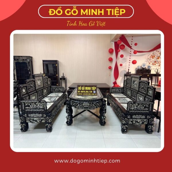 BỘ GHẾ NGŨ SƠN KHẢM ỐC GỖ GỤ