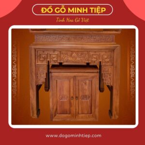 Bàn Thờ Sen Hạ Nền Gõ Đỏ