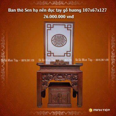 Bàn Thờ Sen Hạ Nền đục tay gỗ hương