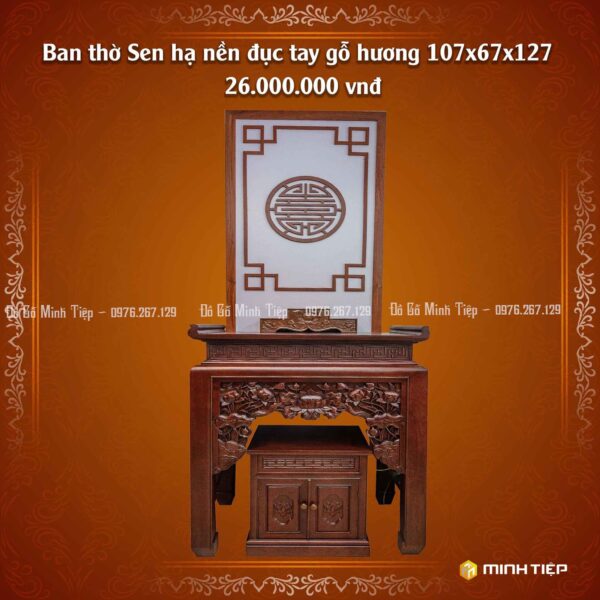 Bàn Thờ Sen Hạ Nền đục tay gỗ hương