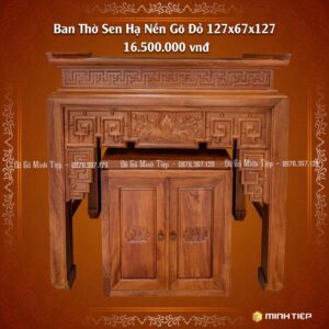 Bàn Thờ Sen Hạ Nền Gõ Đỏ
