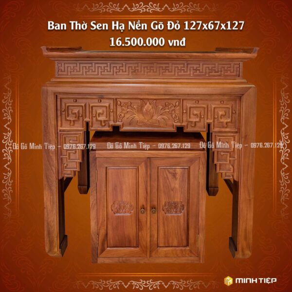 Bàn Thờ Sen Hạ Nền Gõ Đỏ