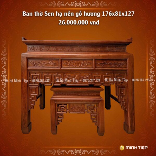 Ban Thờ Sen Hạ Nền gỗ hương