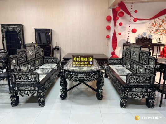BỘ GHẾ NGŨ SƠN KHẢM ỐC GỖ GỤ