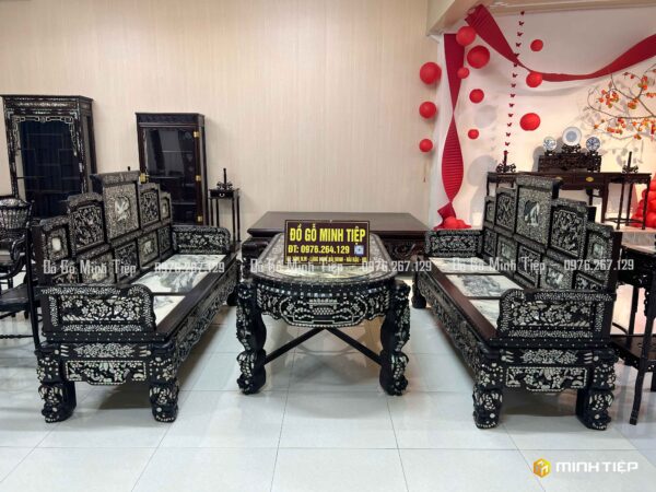 BỘ GHẾ NGŨ SƠN KHẢM ỐC GỖ GỤ