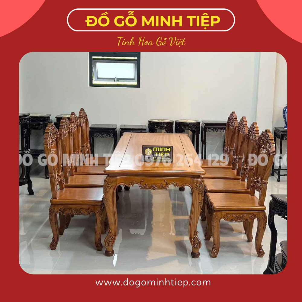BỘ BÀN ĂN HOÀNG GIA LUXURY 8 GHẾ 1 BÀN CHỮ NHẬT