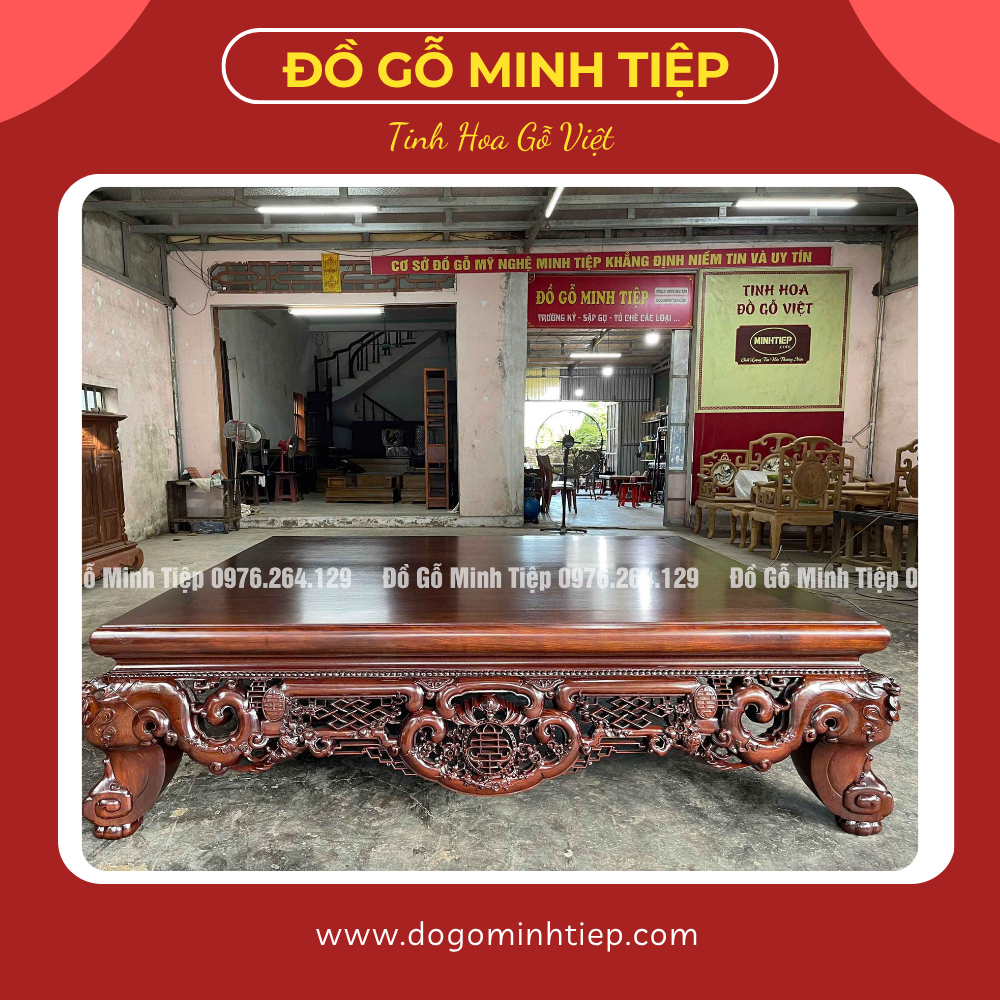 Sập ngũ phúc gỗ gụ đục chạm tứ diện
