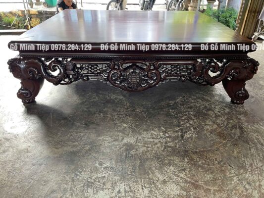 Sập ngũ phúc gỗ gụ đục chạm tứ diện