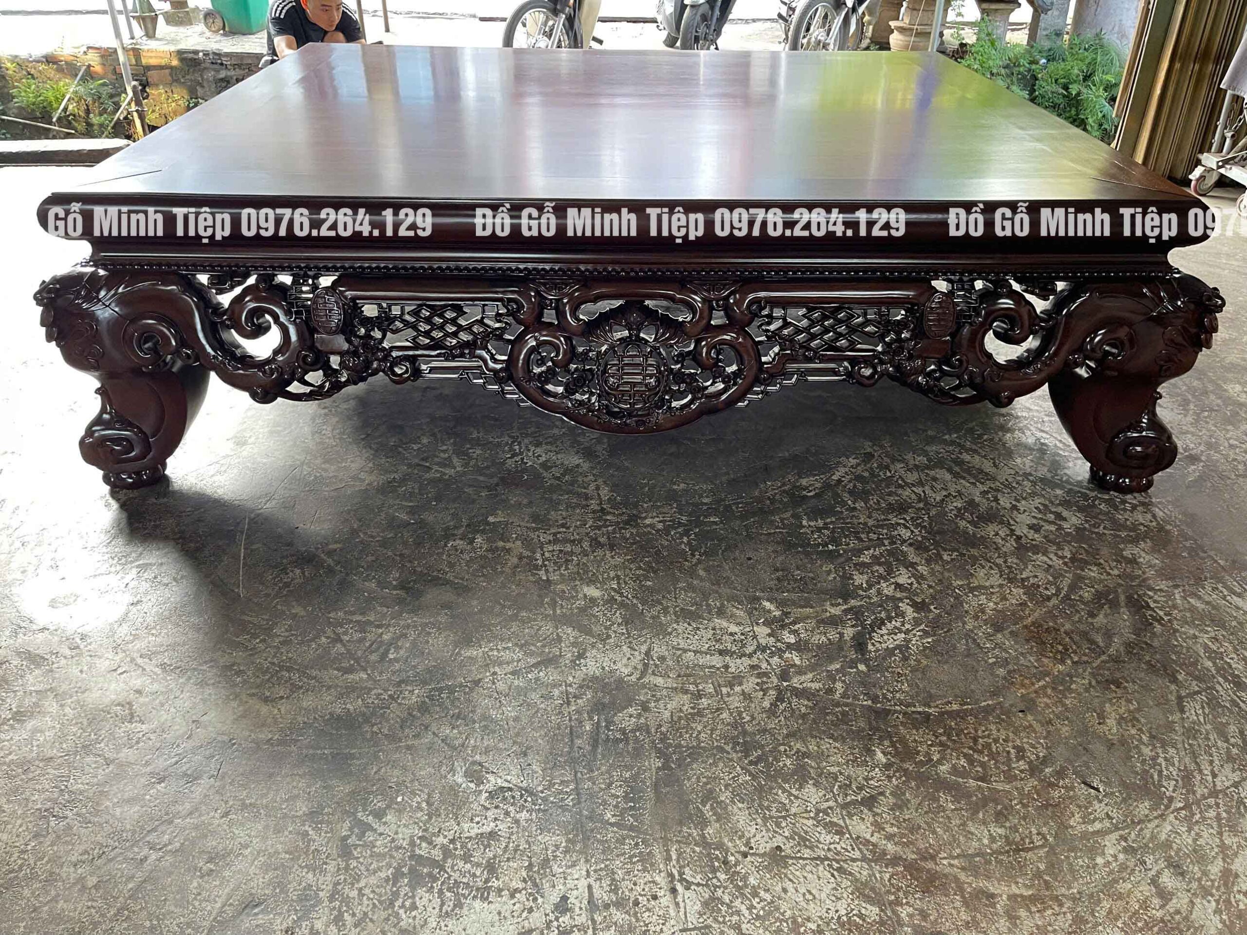 Sập ngũ phúc gỗ gụ đục chạm tứ diện