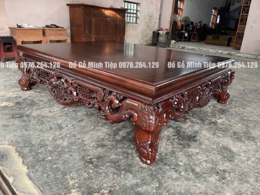 Sập ngũ phúc gỗ gụ đục chạm tứ diện