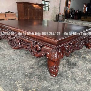 Sập ngũ phúc gỗ gụ đục chạm tứ diện