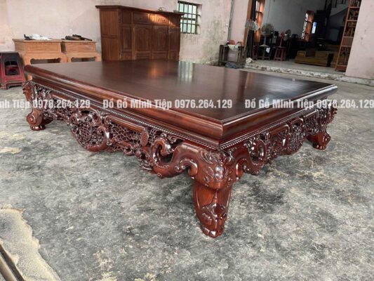 Sập ngũ phúc gỗ gụ đục chạm tứ diện