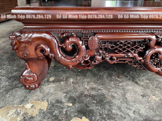 Sập ngũ phúc gỗ gụ đục chạm tứ diện