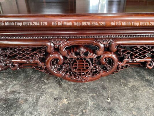 Sập ngũ phúc gỗ gụ đục chạm tứ diện