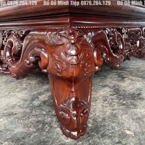 Sập ngũ phúc gỗ gụ đục chạm tứ diện
