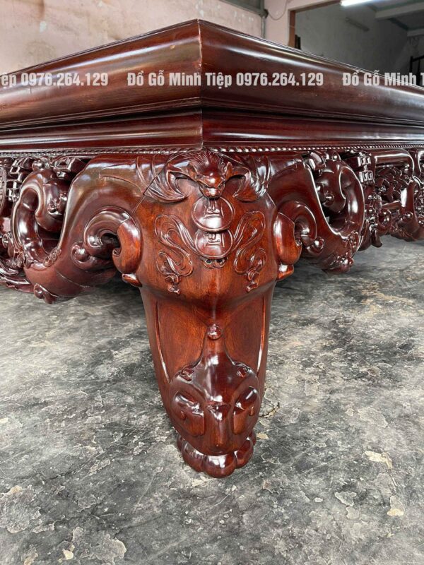 Sập ngũ phúc gỗ gụ đục chạm tứ diện