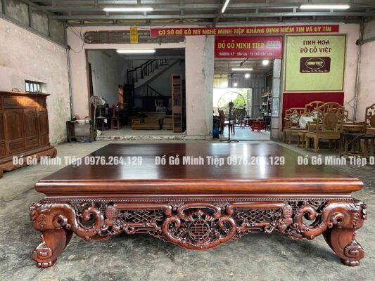 Sập ngũ phúc gỗ gụ đục chạm tứ diện