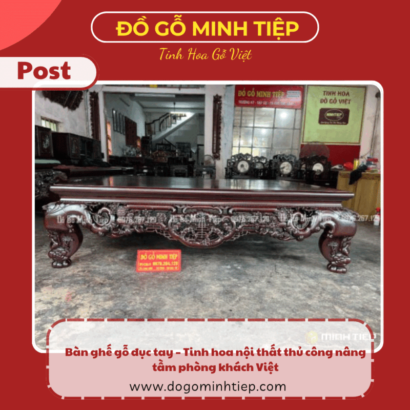 bàn ghế gỗ đục tay